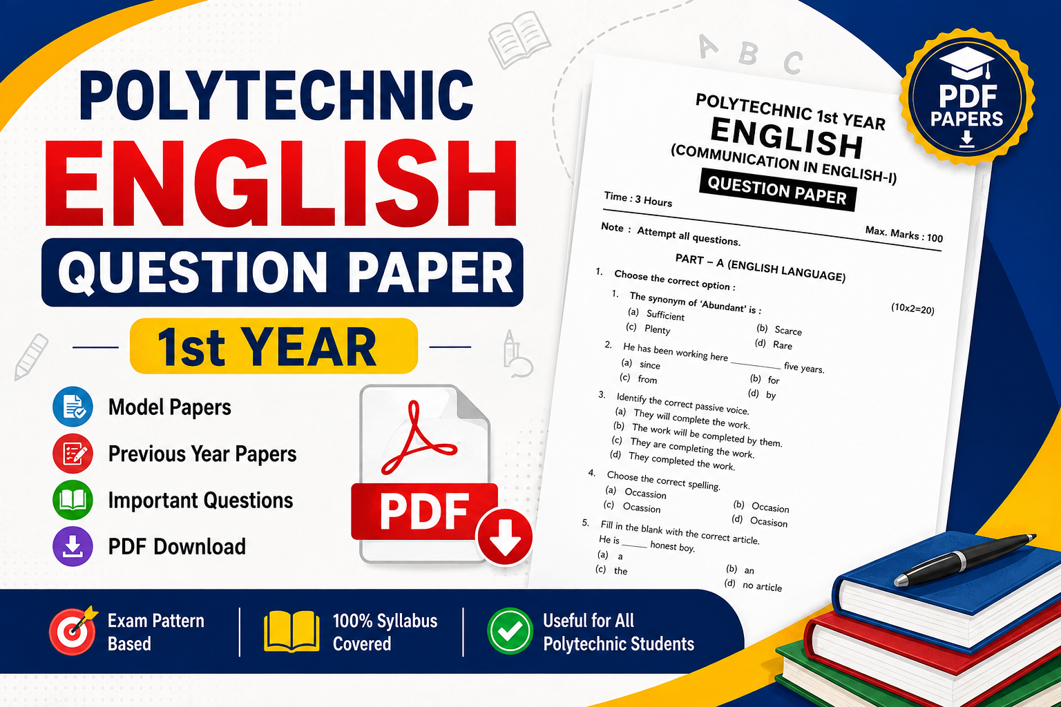 Polytechnic english Question Paper 1st Semester